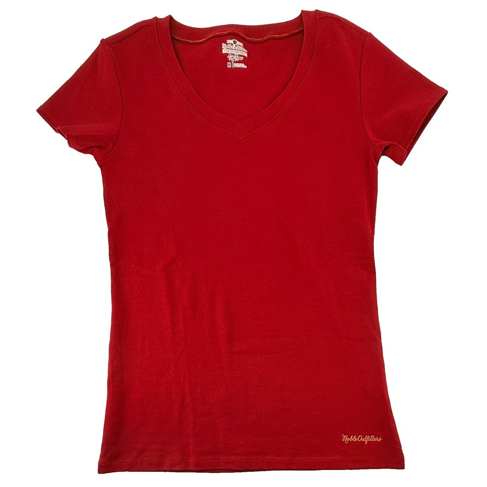 Noble Outfitters Womens Medium Red V Neck T Shirt Tug Free Short Sleeve Basic‎ T